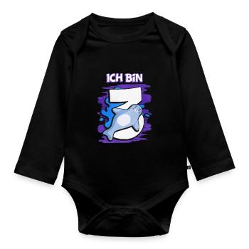 Ich Bin 3 Robbe - Baby Bio-Langarm-Body - Schwarz - Vorne