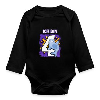 Ich Bin 4 Robbe - Baby Bio-Langarm-Body - Schwarz - Vorne