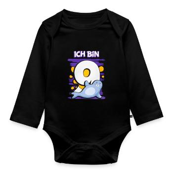 Ich Bin 9 Robbe - Baby Bio-Langarm-Body - Schwarz - Vorne