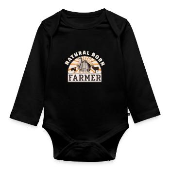 Born Farmer Retro Farmer Funny Farmer - Organic Longsleeve Baby Bodysuit - black - Front