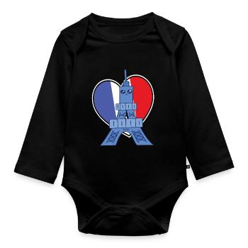 Tour Eiffel Coeur France Souvenir Kawaii Paris - Body Bébé bio manches longues - noir - Devant