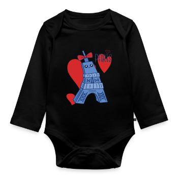 Love Paris Eiffel Tower Kawaii Parisian souvenir Fra - Organic Longsleeve Baby Bodysuit - black - Front