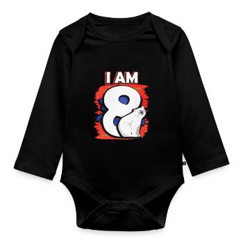 I'm 8 Polar Bear - Organic Longsleeve Baby Bodysuit - black - Front
