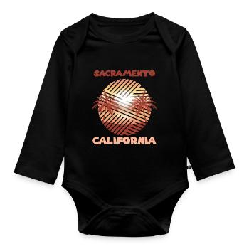 Retro Sacramento California Palm Surfing in the Ocean - Organic Longsleeve Baby Bodysuit - black - Front