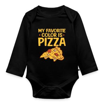 My favourite color is pizza - Organic Longsleeve Baby Bodysuit - black - Front