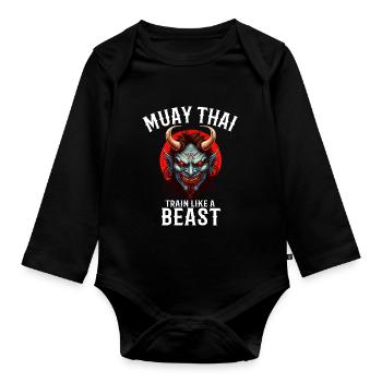Muay Thai Oni Dämon - MMA Combat Sports - Baby Bio-Langarm-Body - Schwarz - Vorne