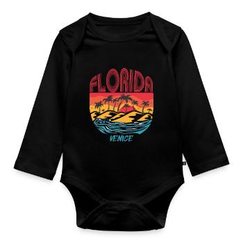 Venise Floride Vacances Ocean Beach Surf - Body Bébé bio manches longues - noir - Devant