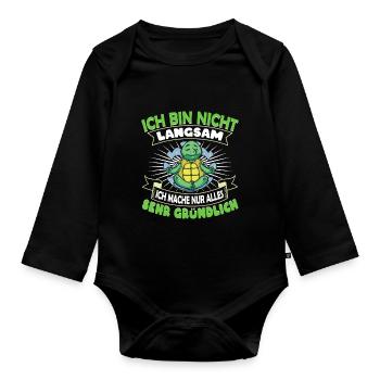 Schildkröte Ich bin nicht langsam - Baby Bio-Langarm-Body - Schwarz - Vorne