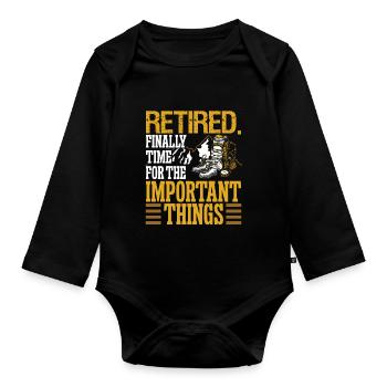 Retired finally Time for the important - Baby Bio-Langarm-Body - Schwarz - Vorne