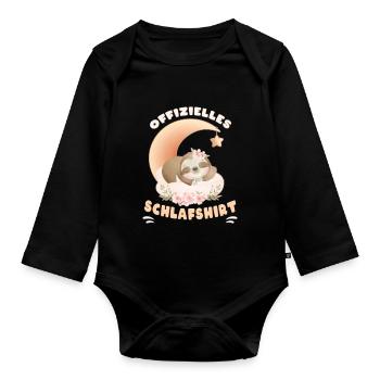 Offizielles Schlafshirt, Faultier, Blumen, Mond - Baby Bio-Langarm-Body - Schwarz - Vorne