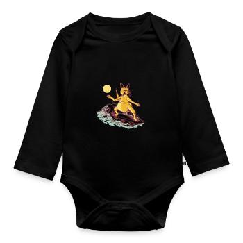 Surfer Kangaroo Australia - Organic Longsleeve Baby Bodysuit - black - Front