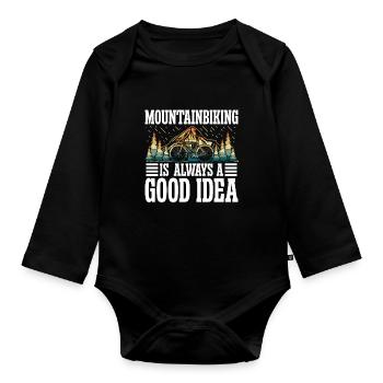 Mountain biking is always a good idea - Organic Longsleeve Baby Bodysuit - black - Front