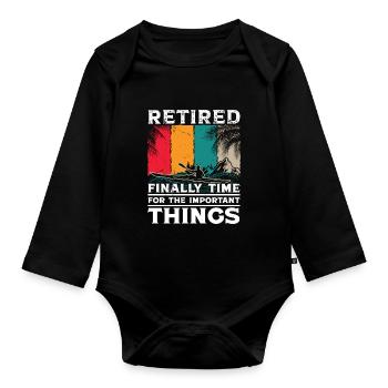 Retired finally Time for the important - Organic Longsleeve Baby Bodysuit - black - Front