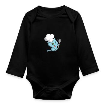 Mignon Kawaii Chef Chaton Drôle Chef - Body Bébé bio manches longues - noir - Devant