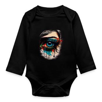 Psychedelisches Auge mit bunten Airbrush Details - Baby Bio-Langarm-Body - Schwarz - Vorne