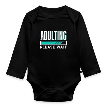 Grandir s’il vous plaît attendre la puberté anniversaire - Body Bébé bio manches longues - noir - Devant