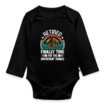 Retired finally Time for the important - Organic Longsleeve Baby Bodysuit - black - Front