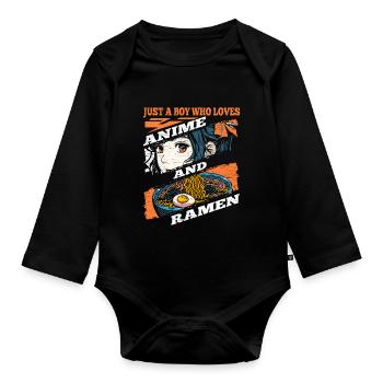 Just A Boy Who Loves Anime Ramen - Baby Bio-Langarm-Body - Schwarz - Vorne