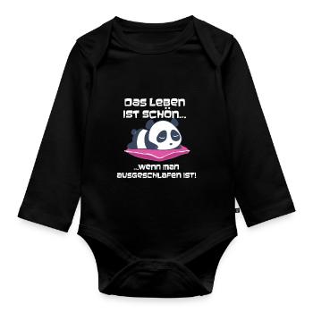 Das Leben ist schön, wenn du schläfst Katze - Baby Bio-Langarm-Body - Schwarz - Vorne