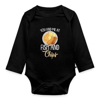 Tu m’as eu au Fish & Chips - Body Bébé bio manches longues - noir - Devant