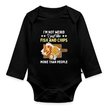 British Food | I Just Like Fish And Chips - Organic Longsleeve Baby Bodysuit - black - Front