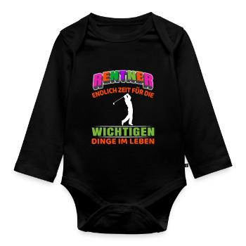 Rentner Rente Rentenbeginn Golf Golfer - Baby Bio-Langarm-Body - Schwarz - Vorne