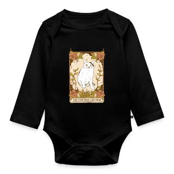 Floral Cottagecore Esthétique Kawaii Chat - Body Bébé bio manches longues - noir - Devant