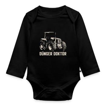 Dünger Doktor | Landwirt | Schlepper | Traktor - Baby Bio-Langarm-Body - Schwarz - Vorne