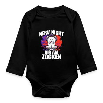Nerv Nicht Bin Am Zocken Eisbar - Baby Bio-Langarm-Body - Schwarz - Vorne