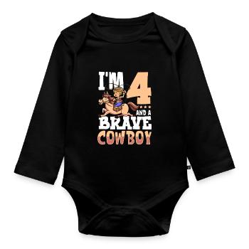 Ich bin 4 - Jungen Cowboy - Baby Bio-Langarm-Body - Schwarz - Vorne