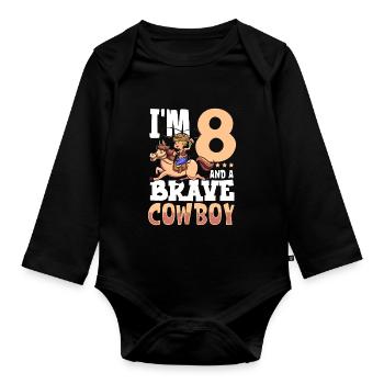 I'm 8 - Boy Cowboy - Organic Longsleeve Baby Bodysuit - black - Front