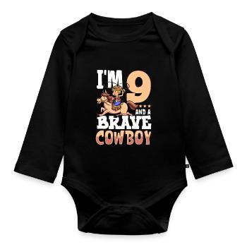 I'm 9 - Boy Cowboy - Organic Longsleeve Baby Bodysuit - black - Front