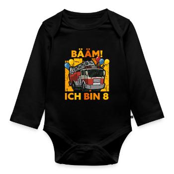 8. Geburtstag 8 Acht Jahre Geschenk Feuerwehr Auto - Baby Bio-Langarm-Body - Schwarz - Vorne