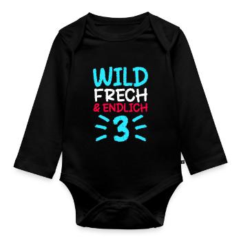 3 Geschenk 3. Geburtstag Drei Junge Mädchen - Baby Bio-Langarm-Body - Schwarz - Vorne