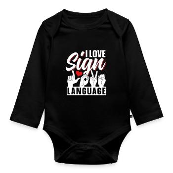 J’adore la sensibilisation aux signes en langue des signes - Body Bébé bio manches longues - noir - Devant