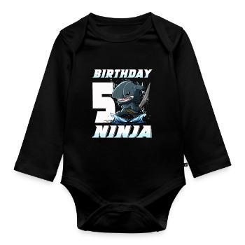 Shark Ninja I’m 5 - Action Anniversaire sous-marin - Body Bébé bio manches longues - noir - Devant
