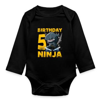 Shark Ninja I’m 5 - Action Anniversaire sous-marin - Body Bébé bio manches longues - noir - Devant