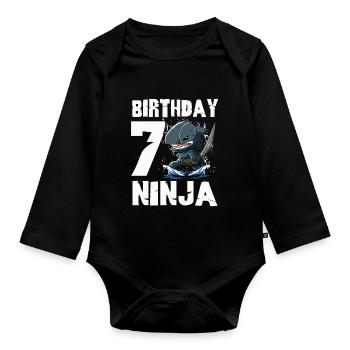 Shark Ninja I am 7 - Action Underwater Birthday - Organic Longsleeve Baby Bodysuit - black - Front