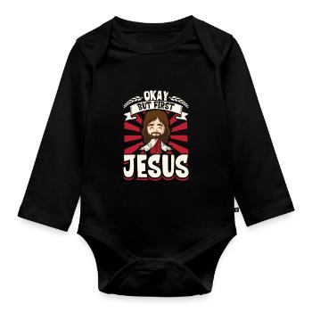 Jesus Christianity God Praying Prayer Pastor - Baby Bio-Langarm-Body - Schwarz - Vorne