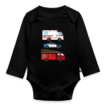 Krankenwagen der Polizei Feuerwehrauto _ - Baby Bio-Langarm-Body - Schwarz - Vorne