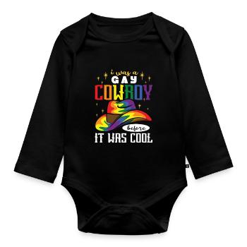 vorher ein schwuler Cowboy Es war cool - Baby Bio-Langarm-Body - Schwarz - Vorne
