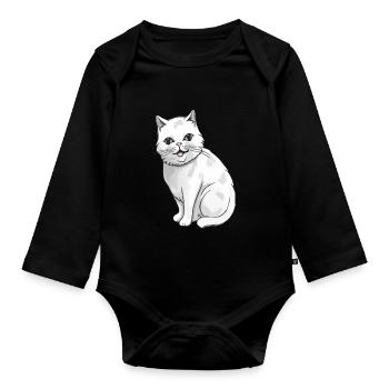 Joli chat pour les amoureux des chats - Body Bébé bio manches longues - noir - Devant