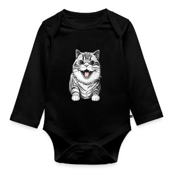 House tiger cat for cat lovers - Organic Longsleeve Baby Bodysuit - black - Front
