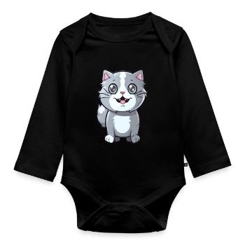Chaton mignon avec œil de chat pour les propriétaires de chats - Body Bébé bio manches longues - noir - Devant