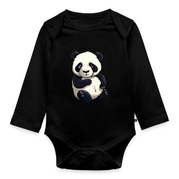 Cuddly Panda Bear - Organic Longsleeve Baby Bodysuit - black - Front