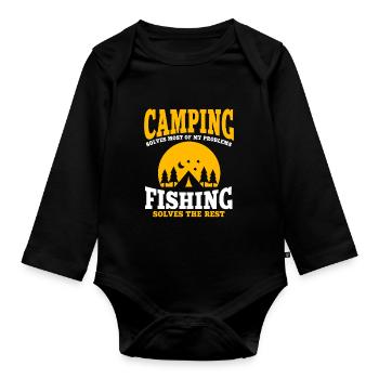 Amusement camping et pêche - Body Bébé bio manches longues - noir - Devant