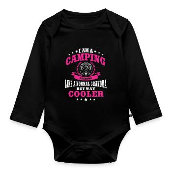 Funny Camping Grandma - Organic Longsleeve Baby Bodysuit - black - Front