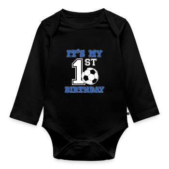 Fußballspieler 1. Geburtstag Fußball Sporttrainer - Baby Bio-Langarm-Body - Schwarz - Vorne