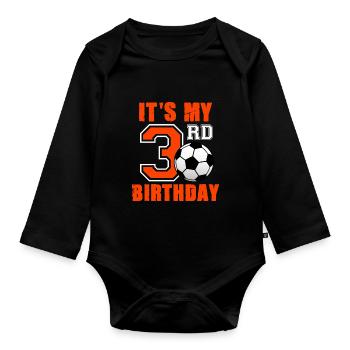 Fußballspieler 3. Geburtstag Fußball Sporttrainer - Baby Bio-Langarm-Body - Schwarz - Vorne