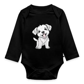 Mignon petit chien - Body Bébé bio manches longues - noir - Devant